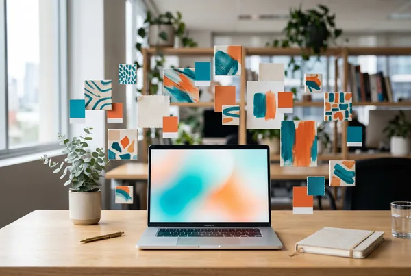 A small business owner comparing an AI-generated graphic and a real job photo side by side on a laptop