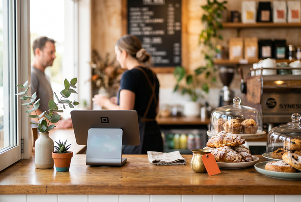 A small business owner reviewing a weekly social media calendar on a laptop in a cafe