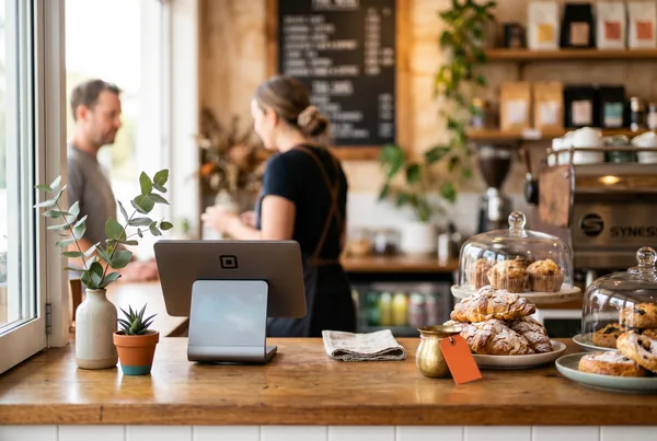 A small business owner reviewing a weekly social media calendar on a laptop in a cafe